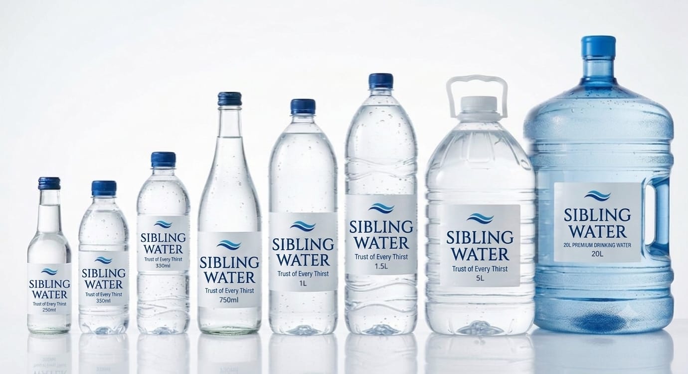 Sibling Water bottle range — 250ml to 20L